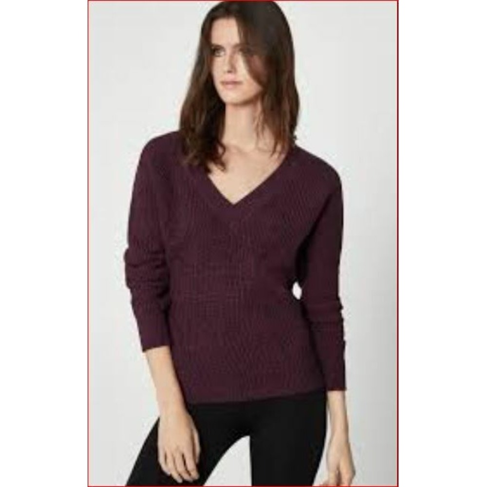 BCBGMAXAZRIA Womens Burgundy Cotton V-Neck Sweater FOH5254930-989 Sz L